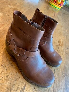 Biza Brown Leather Ankle Booties with Buckle Detail